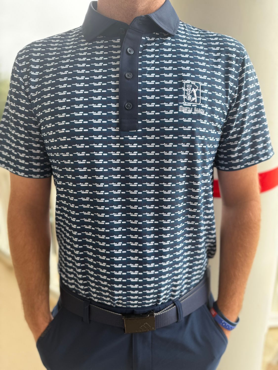 G4 M Brick Stripe Pique Polo GMP000057, Size: MD, Color: Deep Sea