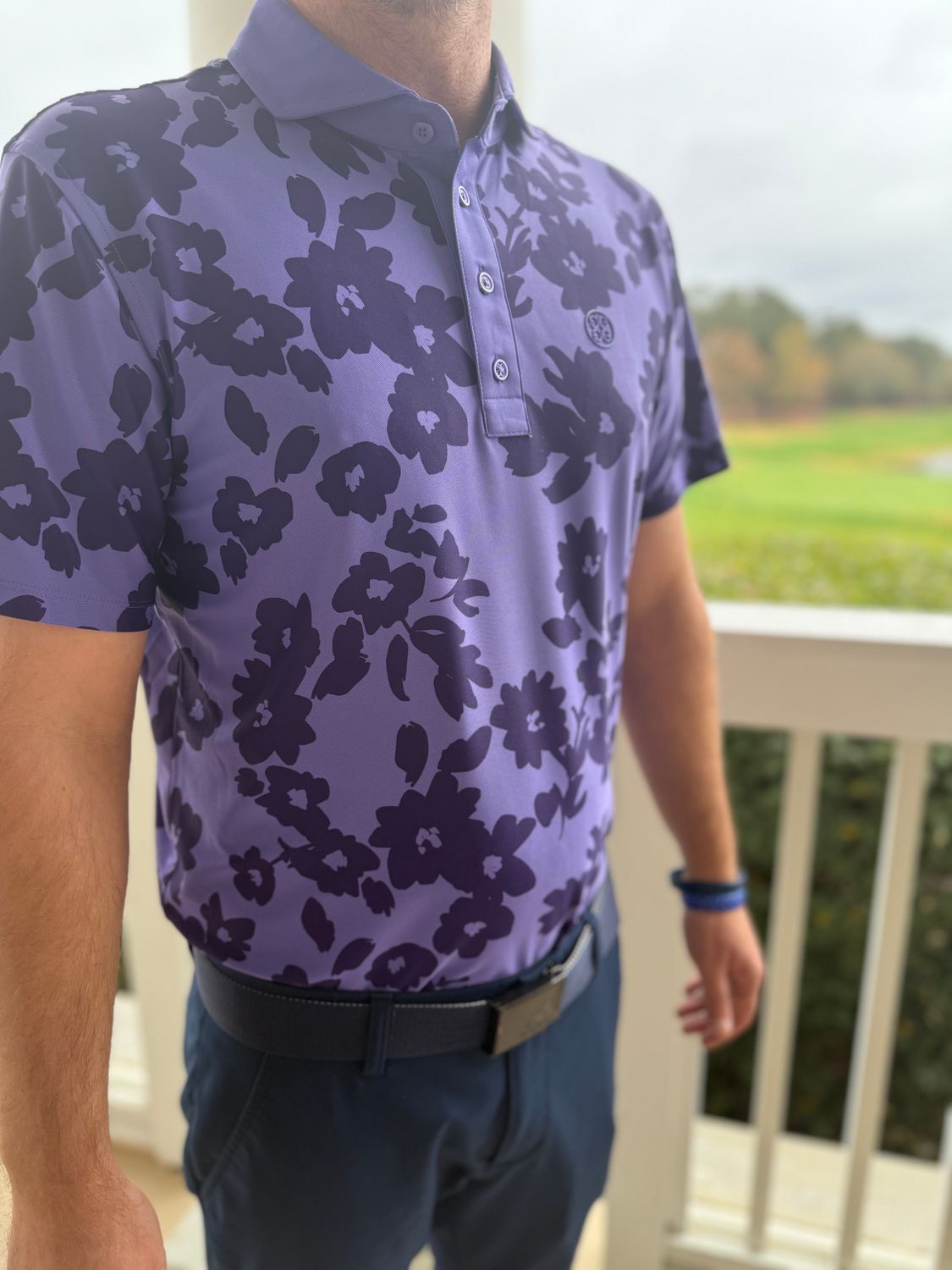 G4 M Tonal Floral Pique Polo GMP 000023, Size: SM, Color: Purple