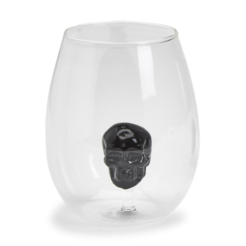 Black Skull Stemless Wine Glass