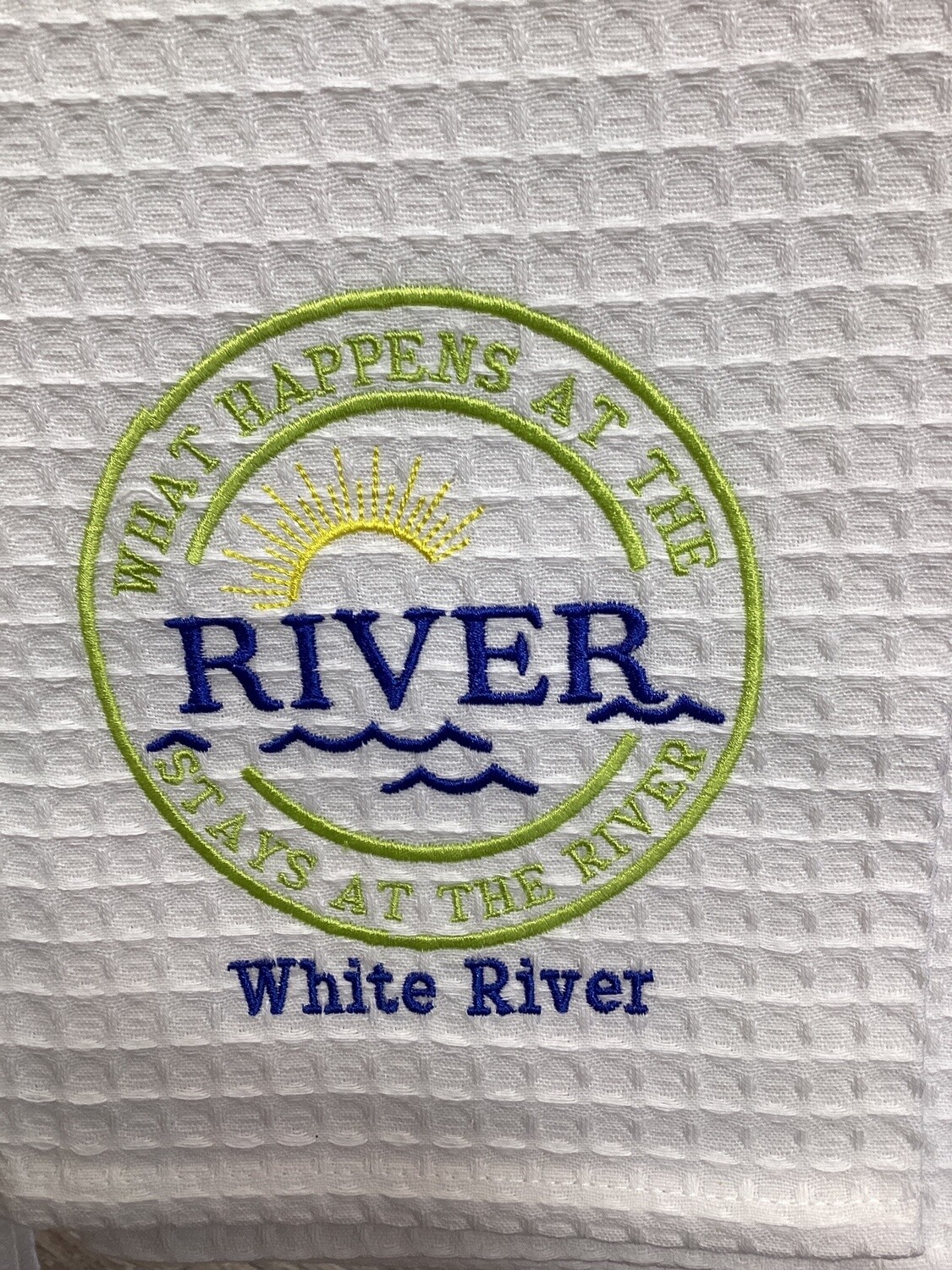 Embroidery Tea Towels, Size: What Happens at the River