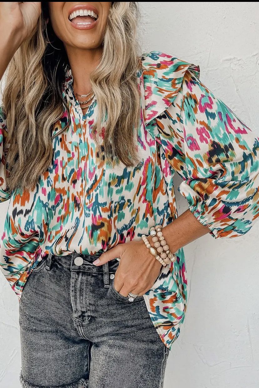 Abstract 3/4 Ruffle Sleeve, Size: Small