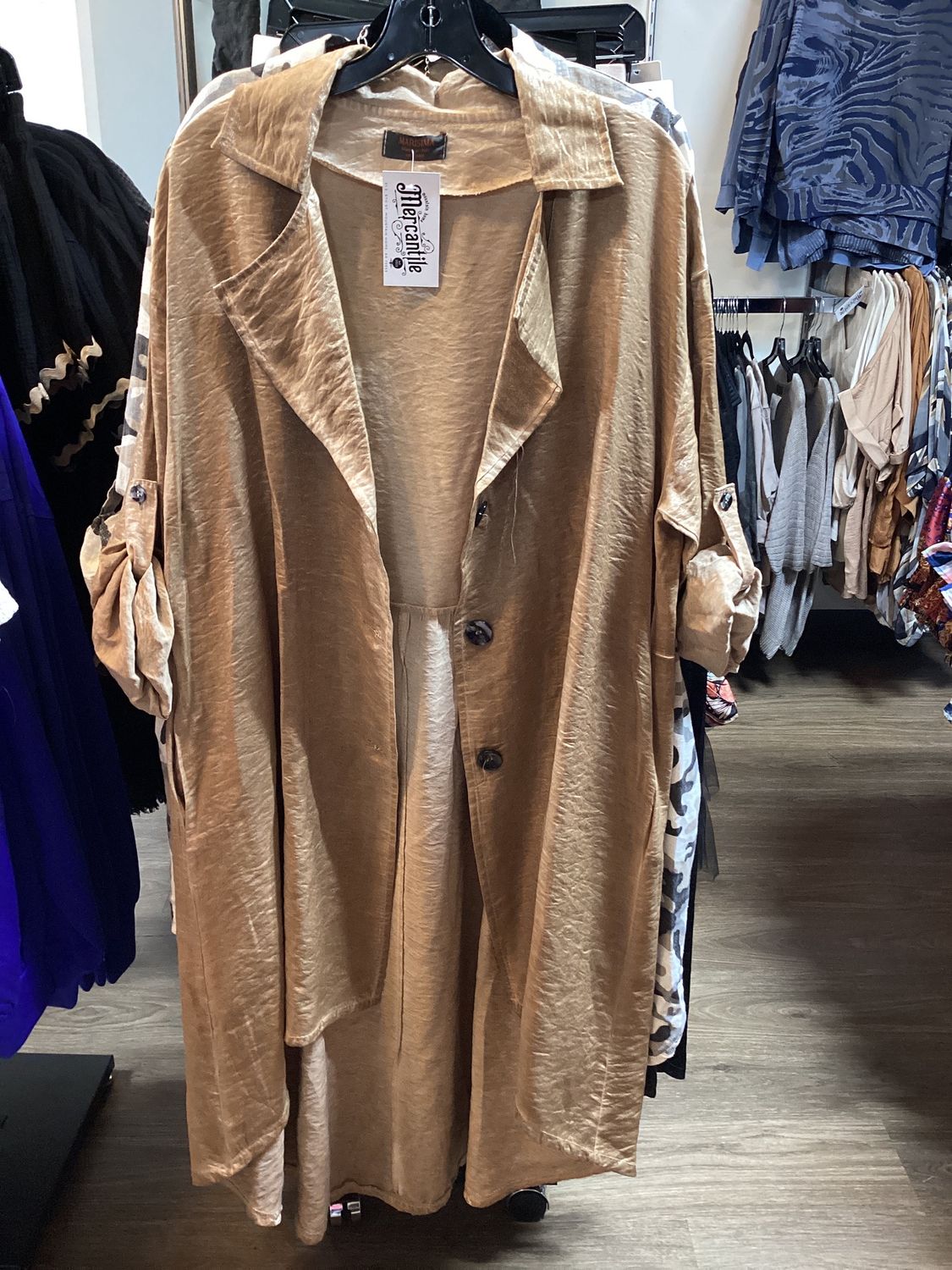 Long Button Jacket, Color: Camel, Size: one Size