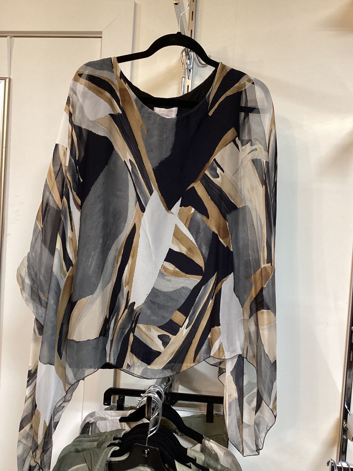 Print Silk Top, Color: Black, Size: One Size
