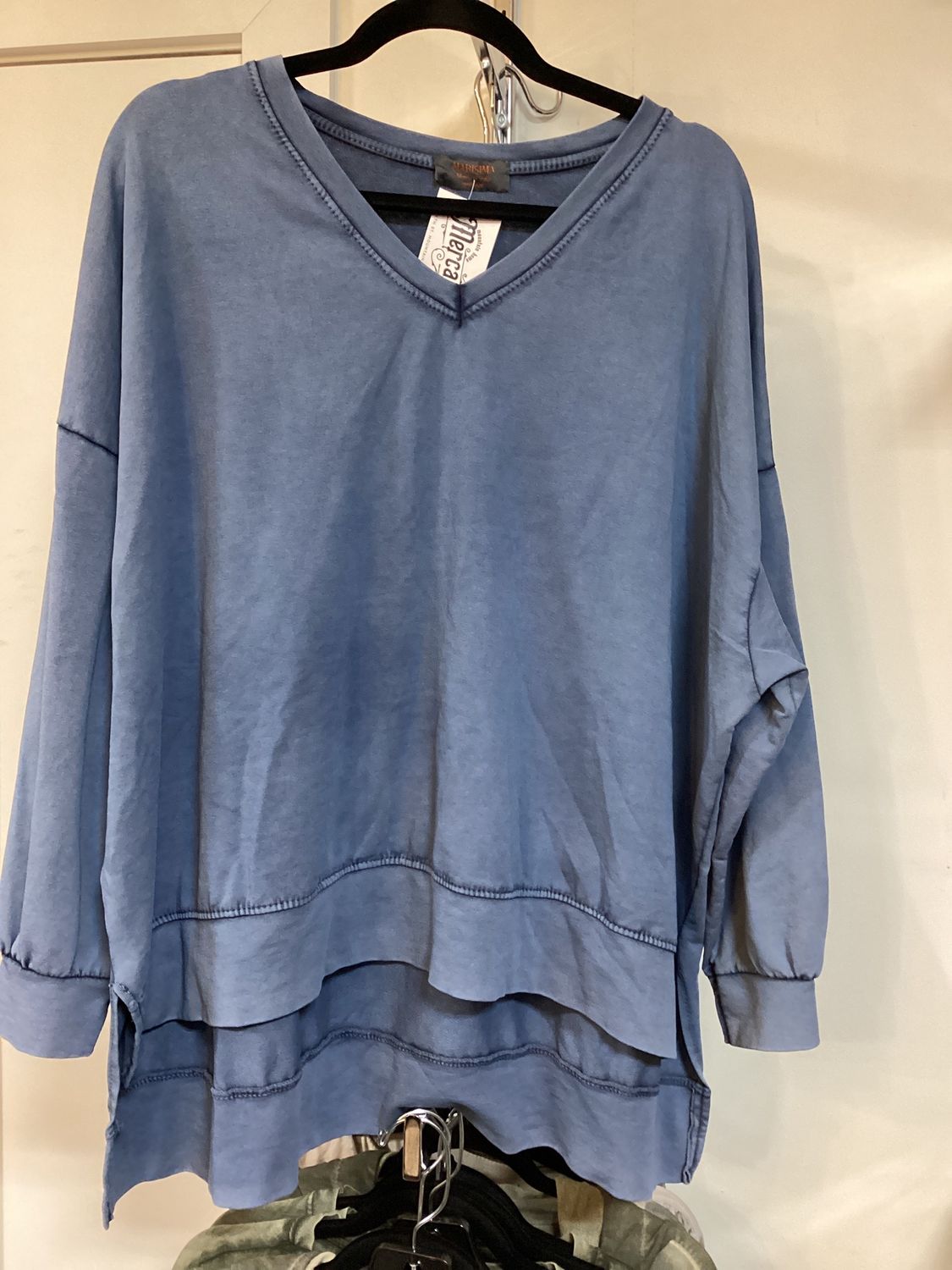 Washed Vneck Top, Color: Navy, Size: One Size