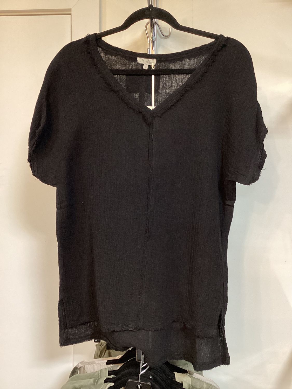 Gauze Short Sleeve Top, Color: Black, Size: Small