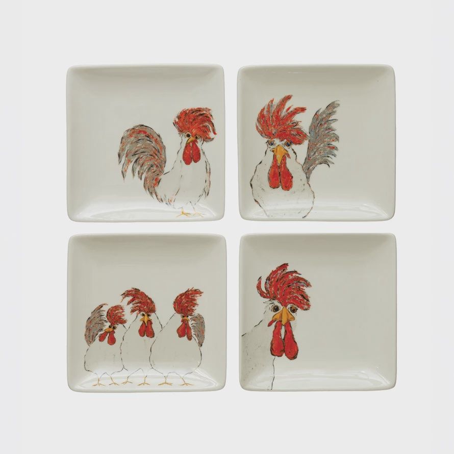 Stoneware Plate With Chickens