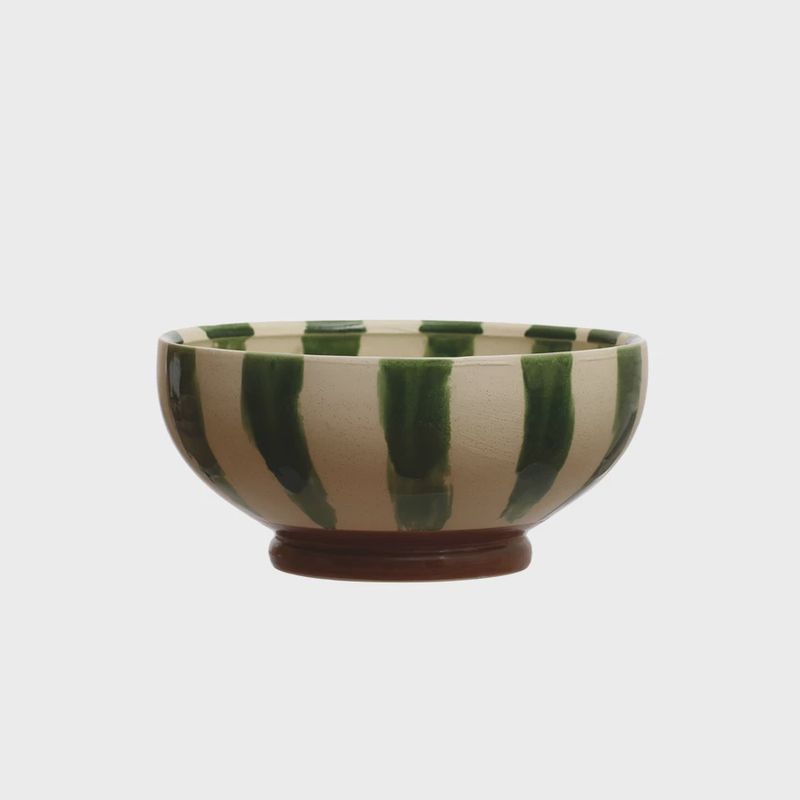10 1/2&quot; Ceramic Round Bowl Green/White