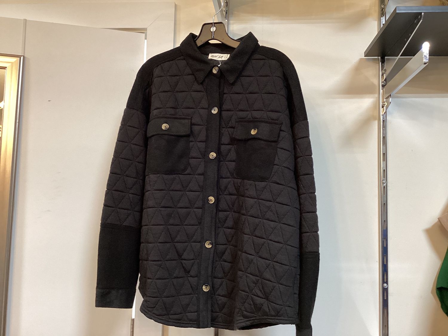 Quilted Long Sleeve Button Top, Color: Black, Size: Small