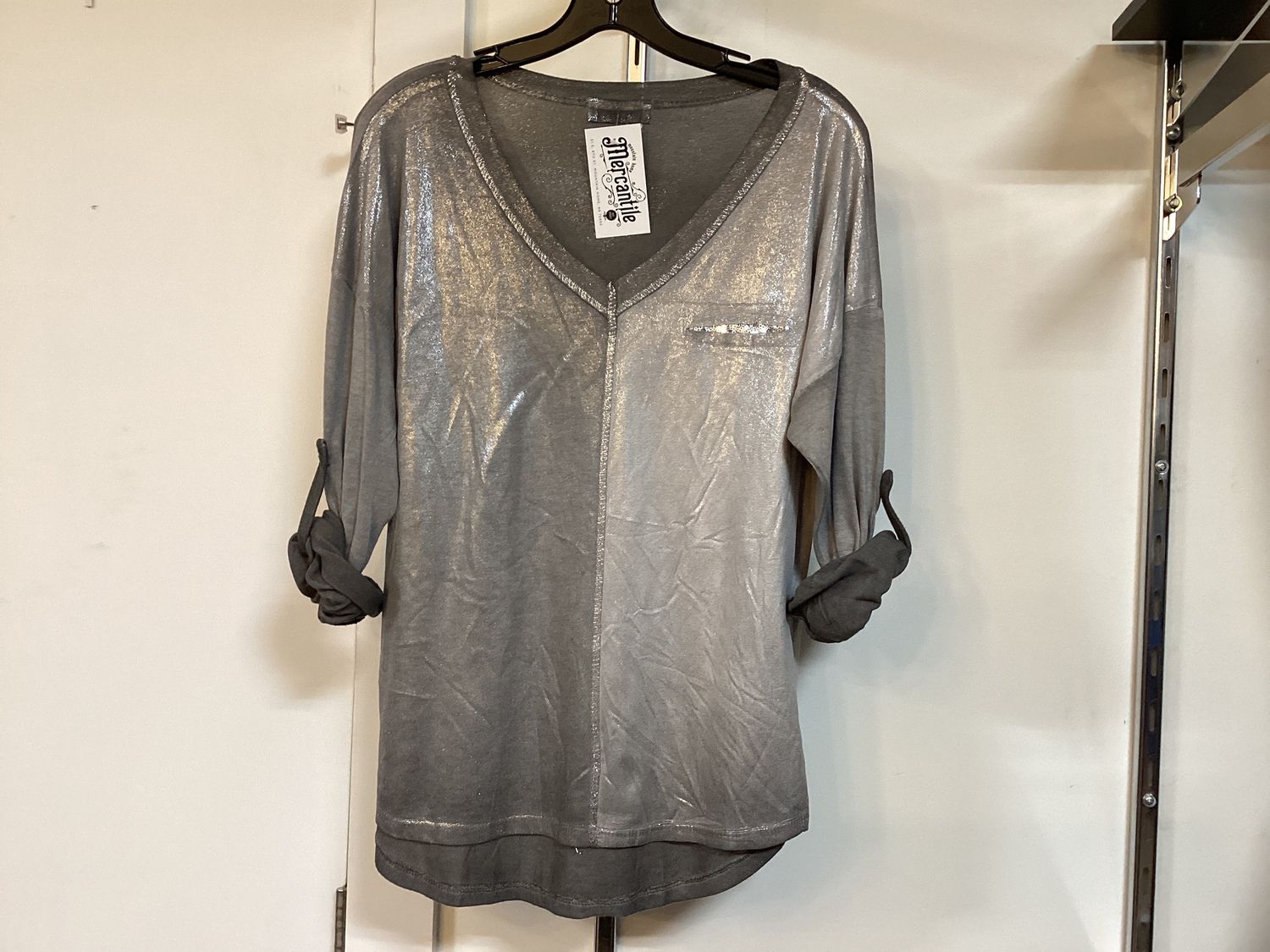 Novelty Top w/ Silver, Size: One Size, Color: Gray