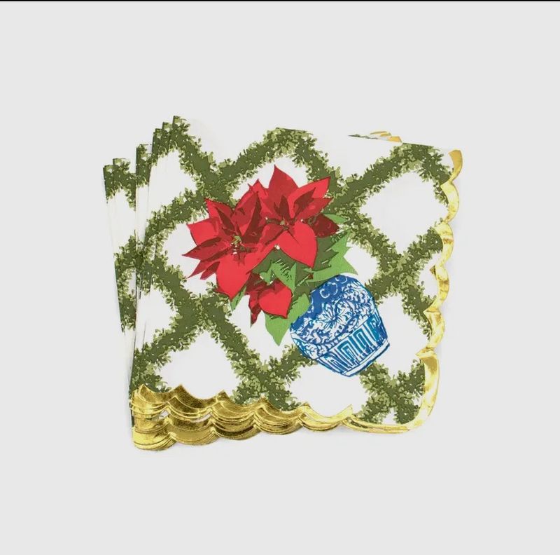 Poinsettias Paper Beverage Napkin Packs
