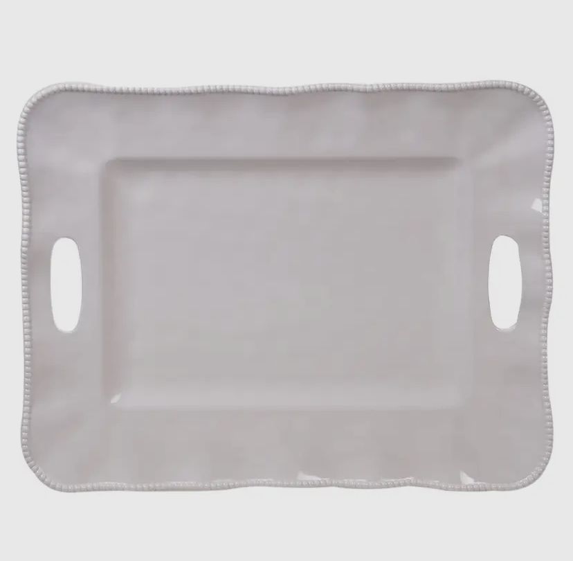 Perlette Cream Rectangular Tray w/handles 19&quot;x15&quot;, Color: Cream