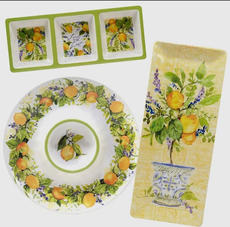 Lemon Zest Melamine 3 pc Hostess Set