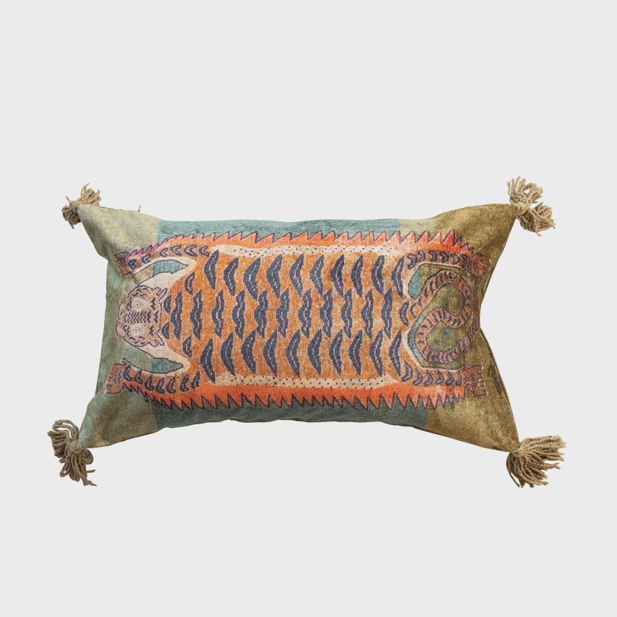 24x14 Cotton Velvet Tibetan Tiger Pillow