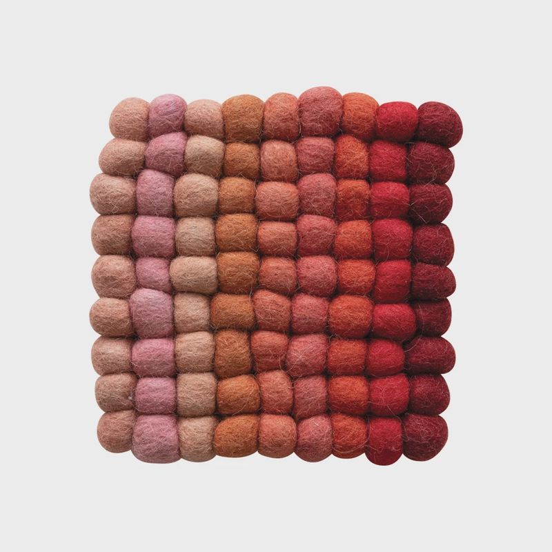 Square Handmade Wool Felted Ball Trivet Multi Color