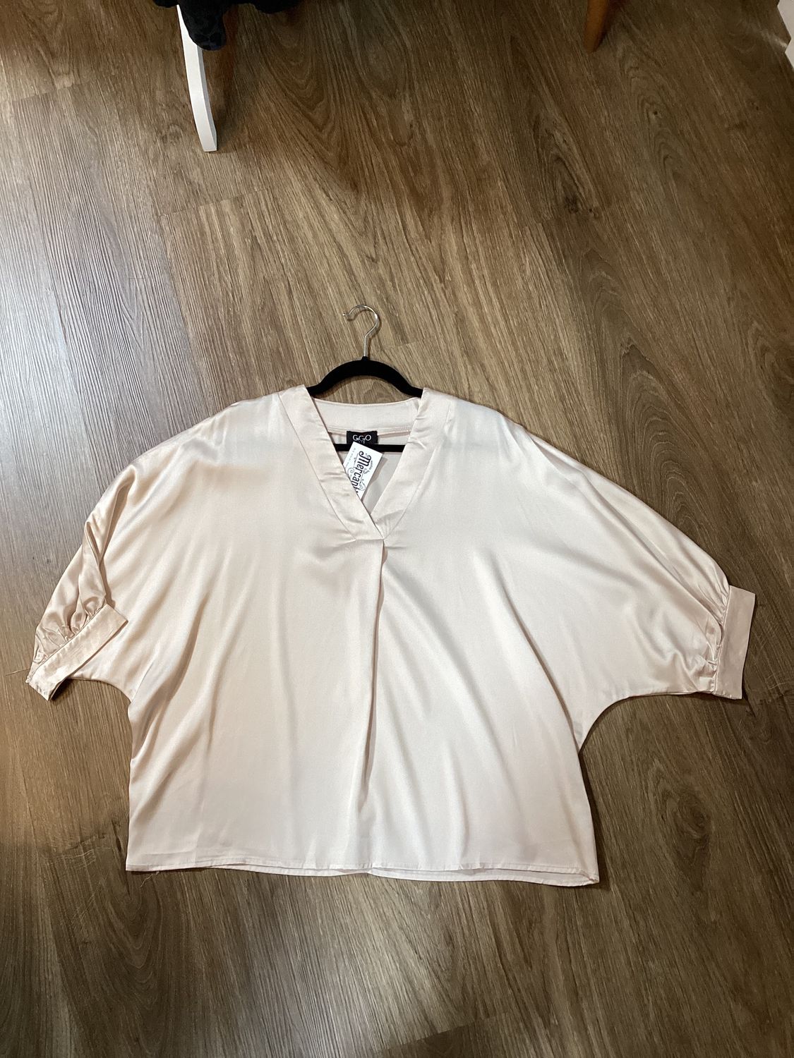 V-Neck Loose Fit Blouse, Color: Ecru, Size: Small