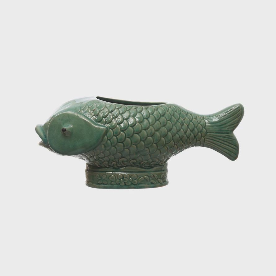Stoneware Fish Shaped Pot 7 1/2&quot;