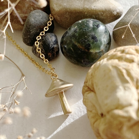 Necklace &quot;Cubensis&quot; Mushroom Charm Gold
