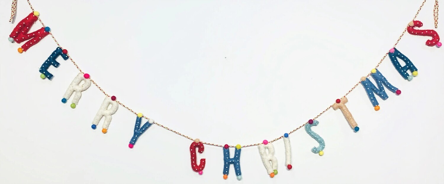 Felt Garland Merry Christmas with Beads