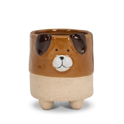 Planter On Legs Round Dog Brown Small