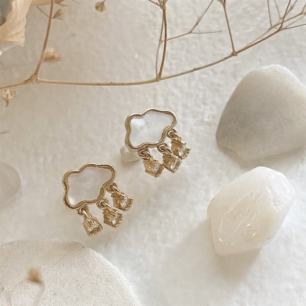 &quot;Wilhelm&quot; Mother of Pearl Cloud Earrings with Rhinestone Drops