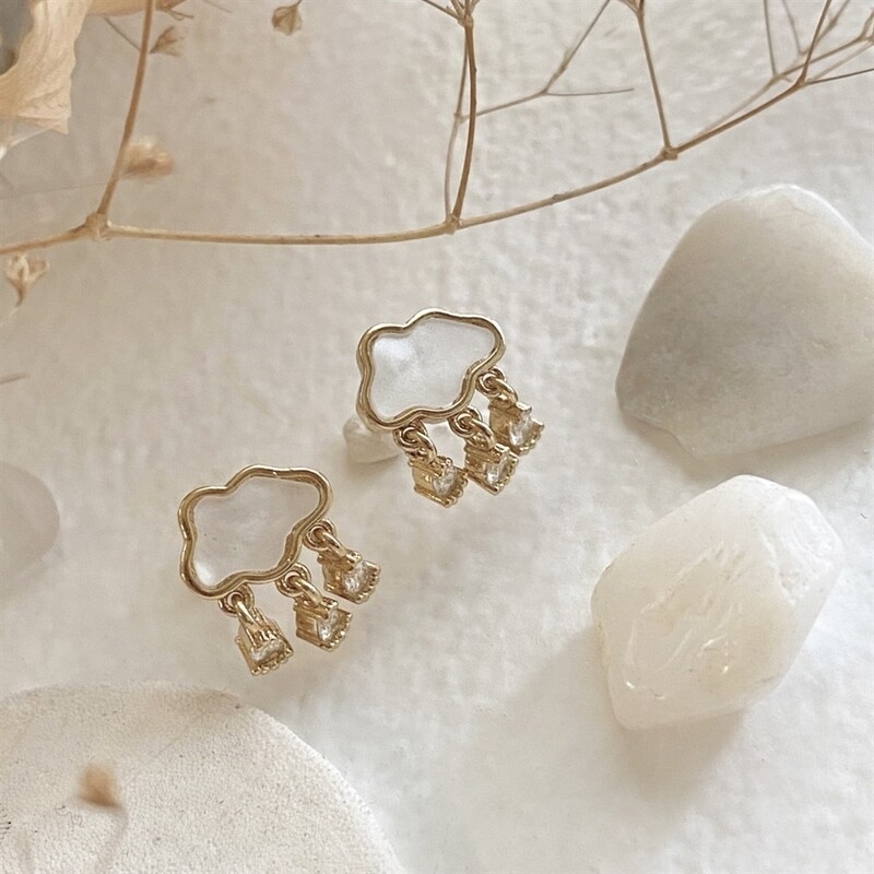 &quot;Wilhelm&quot; Mother of Pearl Cloud Earrings with Rhinestone Drops
