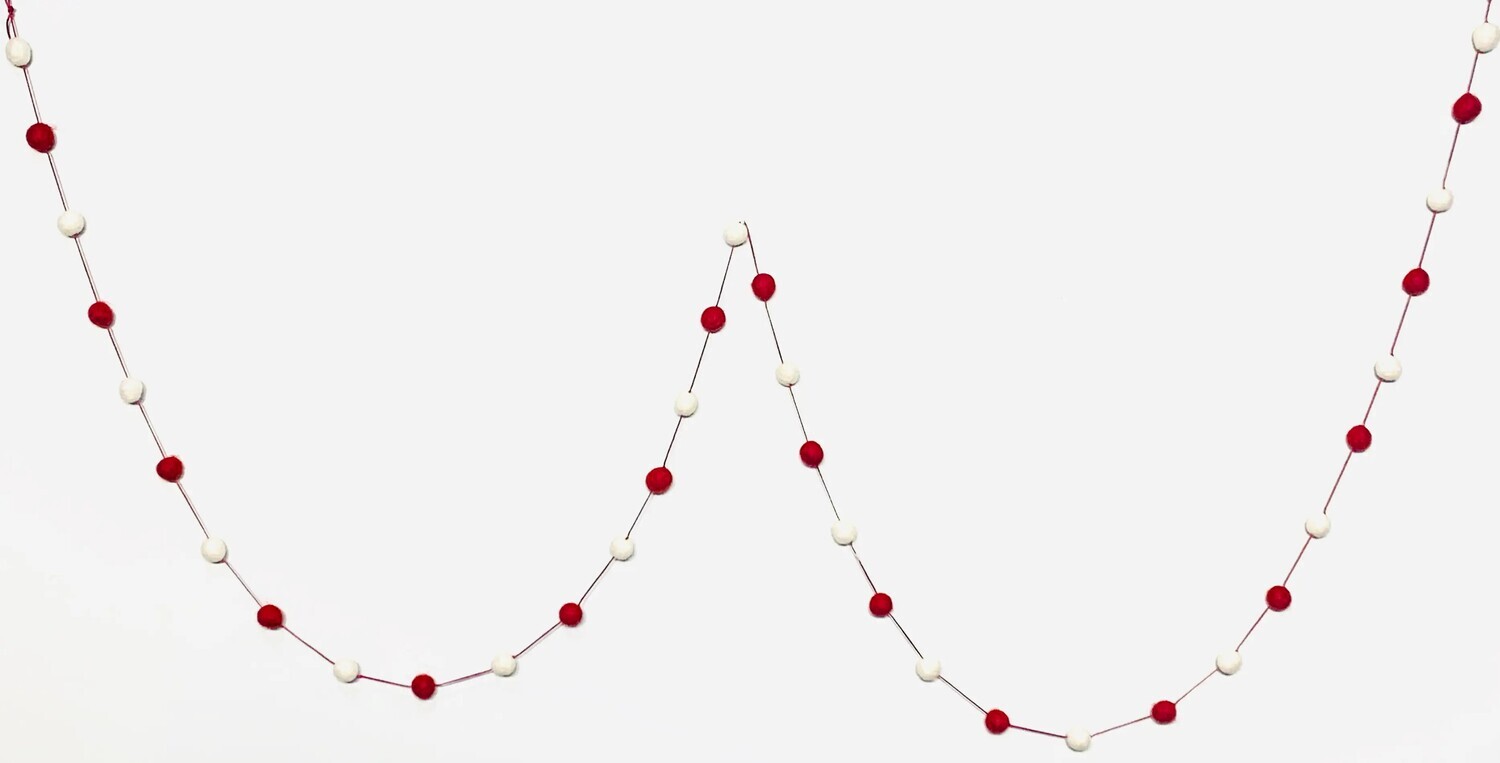 Pom Pom Garland Red &amp; White Small