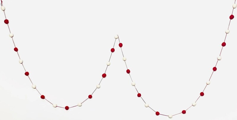 Pom Pom Garland Red &amp; White Small