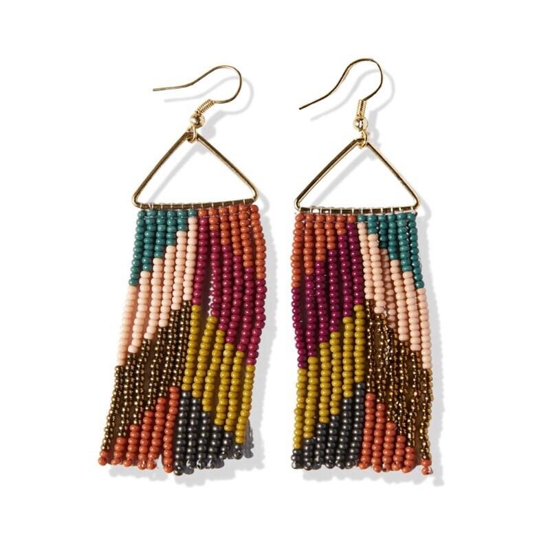Whitney Chevron Beaded Fringe Earrings Muted Rainbow