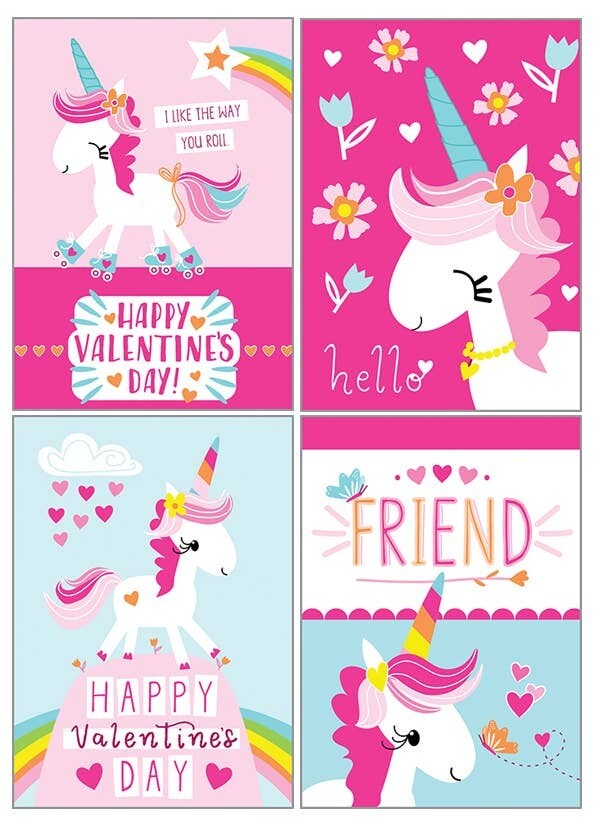 Kids Valentine Cards Pack Unicorns