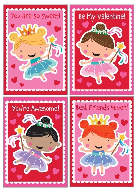 Kids Valentine Cards Pack Sweet Princess