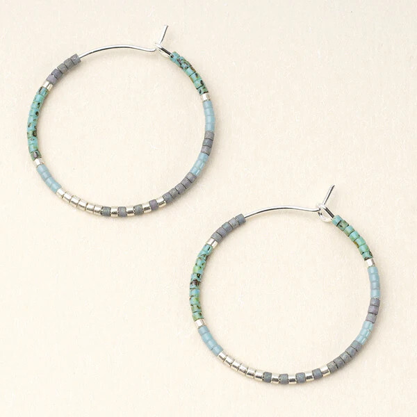 Chromacolour Miyuki Small Hoop Earrings Turquoise Multi Silver