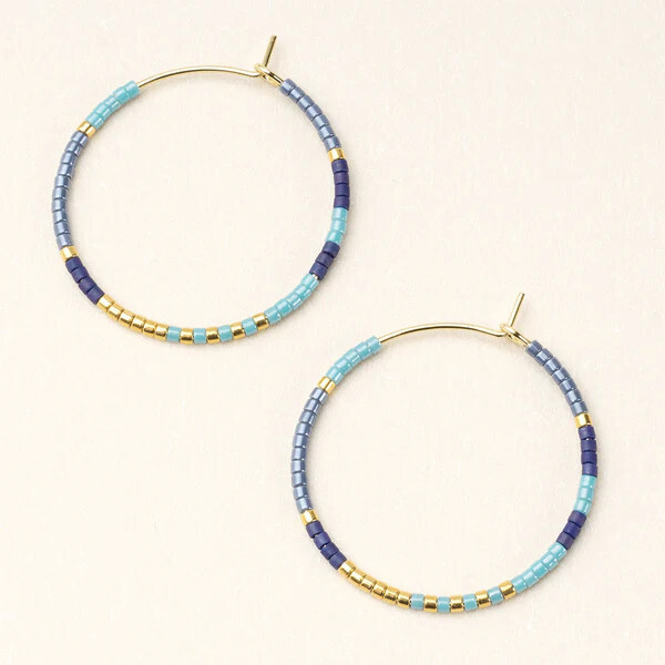 Chromacolour Miyuki Small Hoop Earrings Cobalt Multi Gold