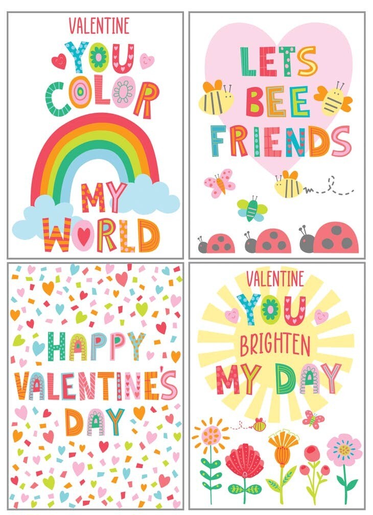 Kids Valentine Cards Pack Butterflies and Rainbows