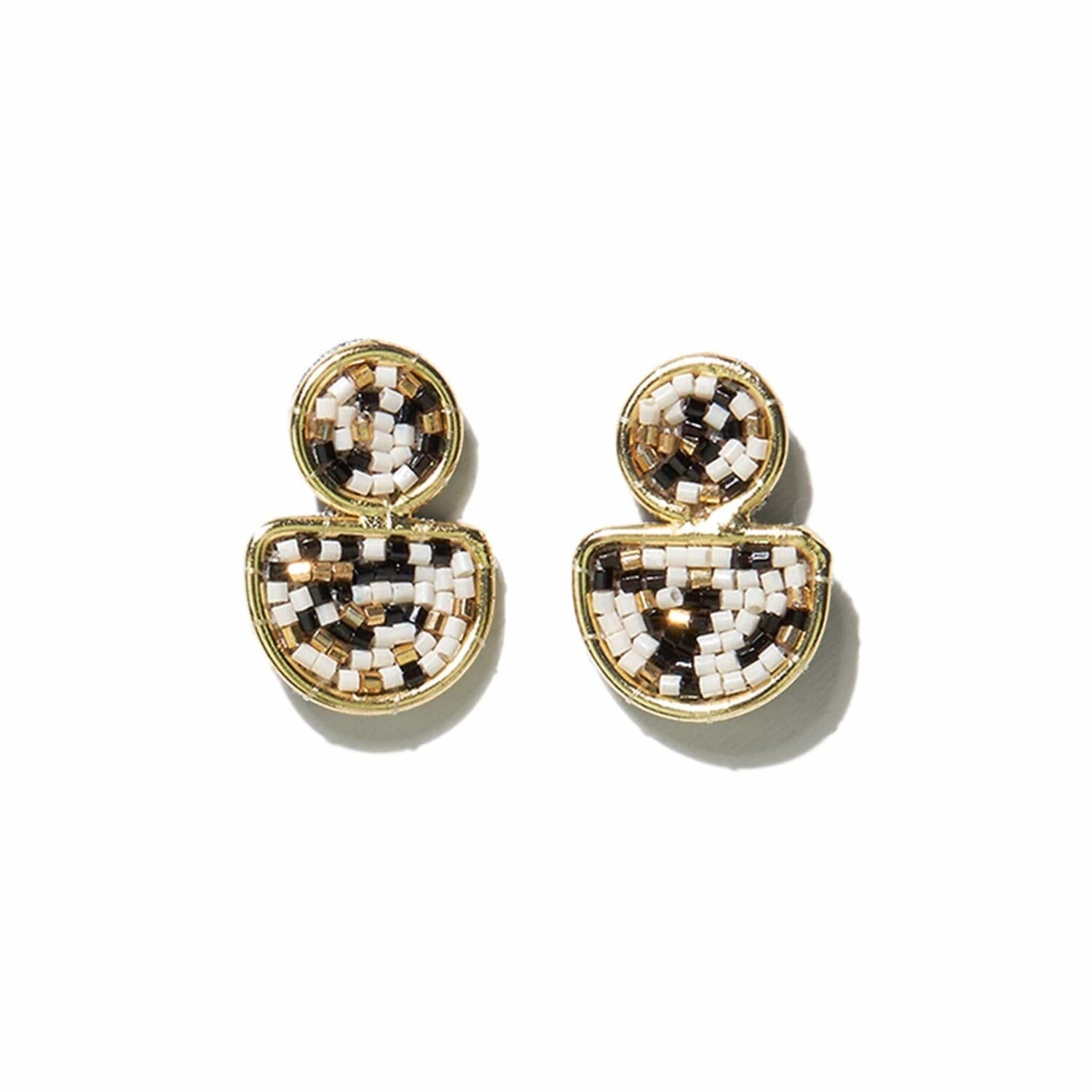 Brass Half Circle Black Ivory Confetti beads