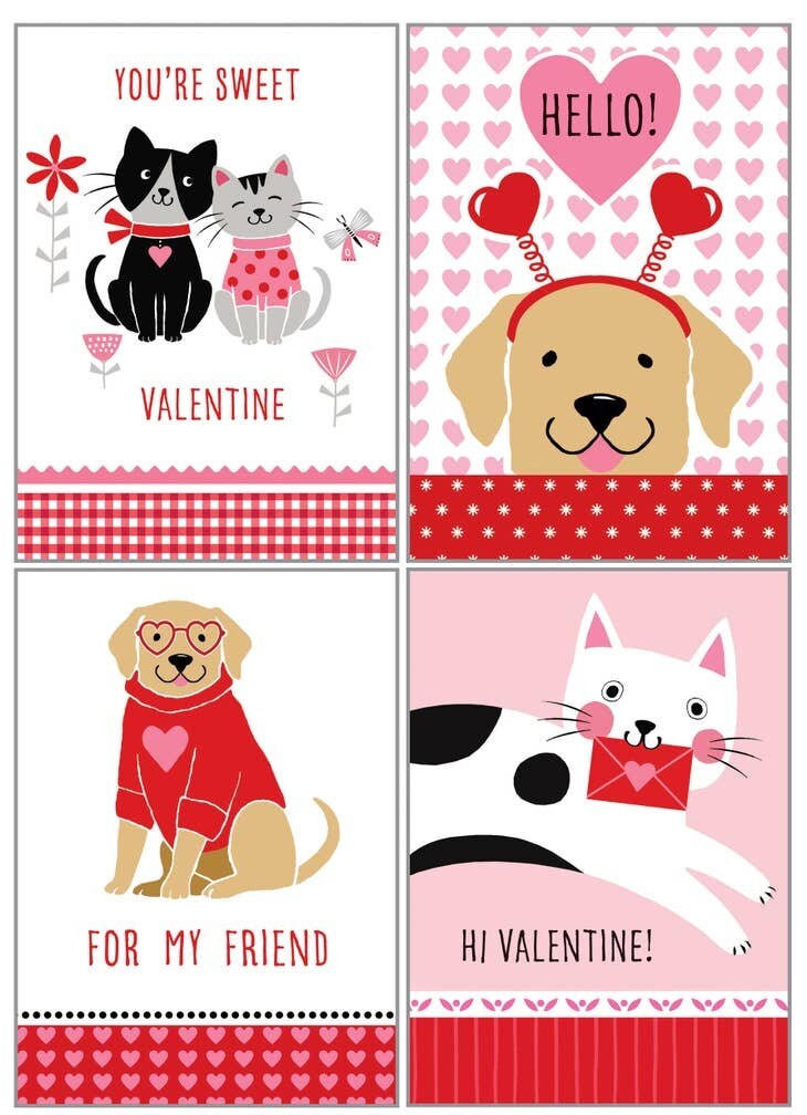 Kids Valentine Cards Pack Cats and Dogs
