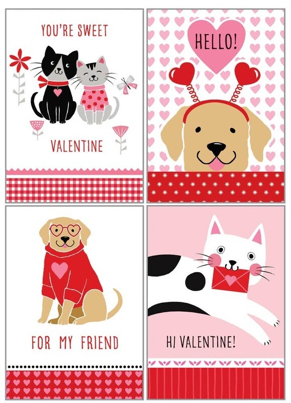 Kids Valentine Cards Pack Cats and Dogs