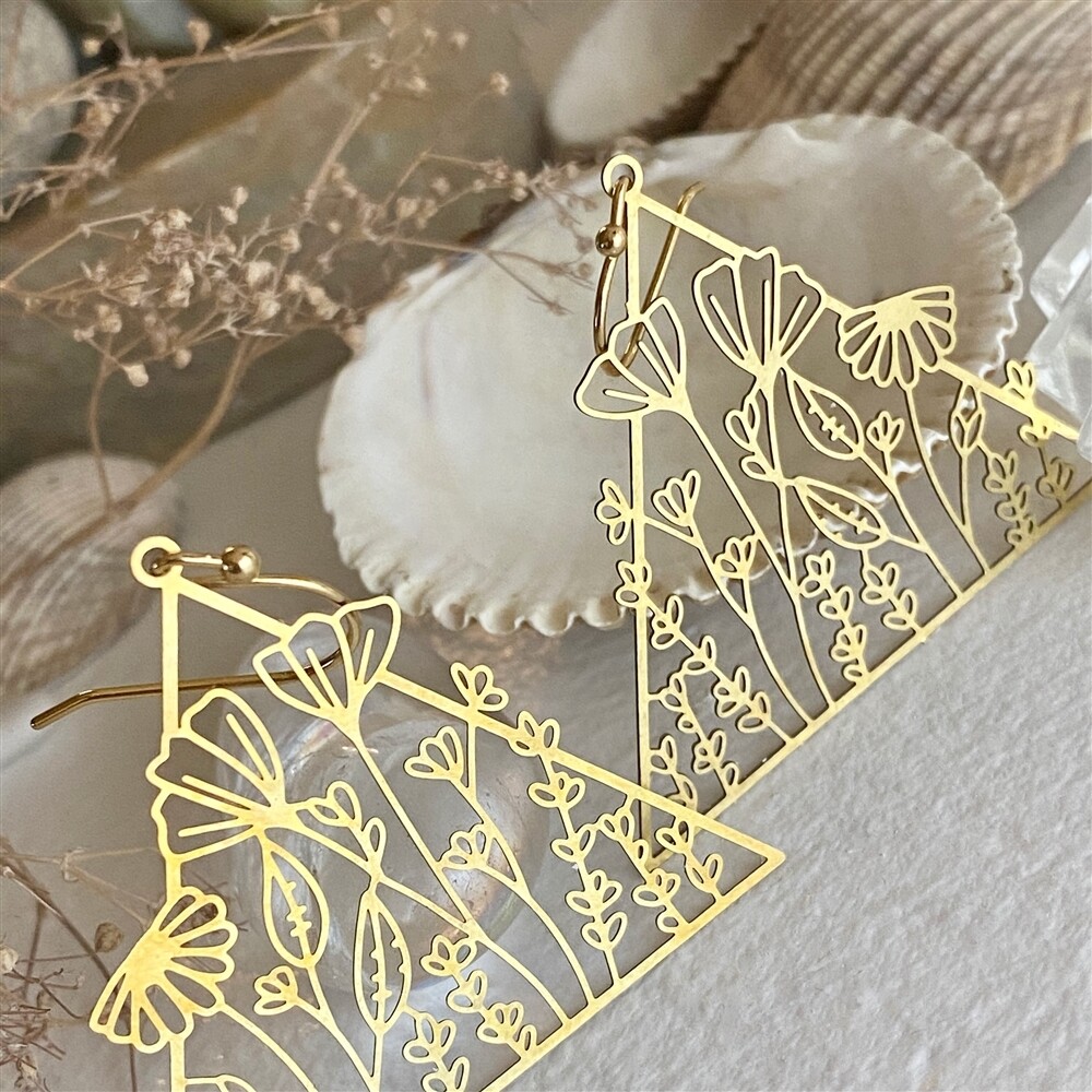 &quot;Antheia&quot; Raw Brass Flora Triangle Drop
