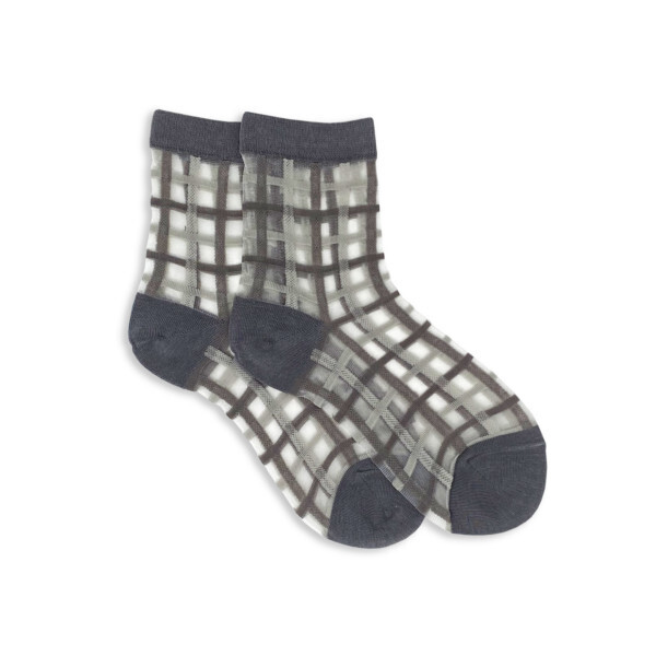 Sheer Plaid Ankle Socks Grey