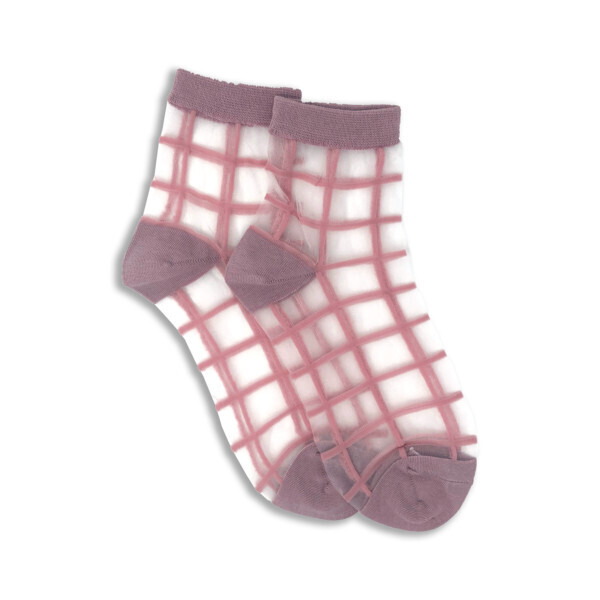 Sheer French Window Ankle Socks Petal Pink