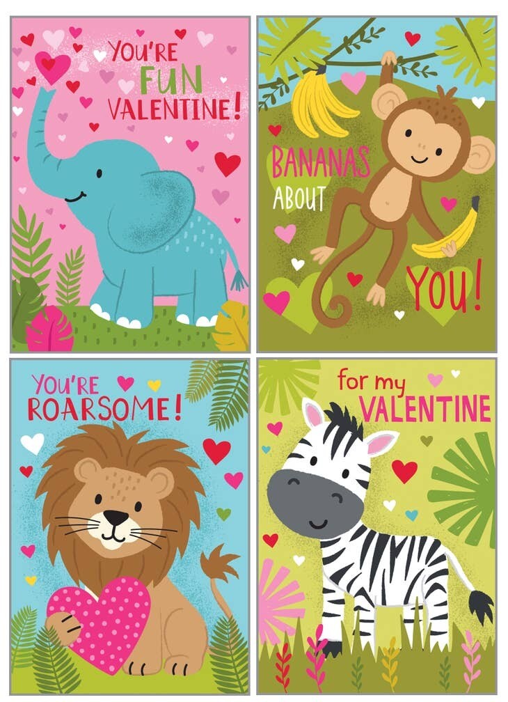 Kids Valentine Cards Pack Jungle Animals