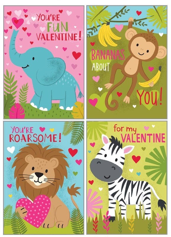 Kids Valentine Cards Pack Jungle Animals