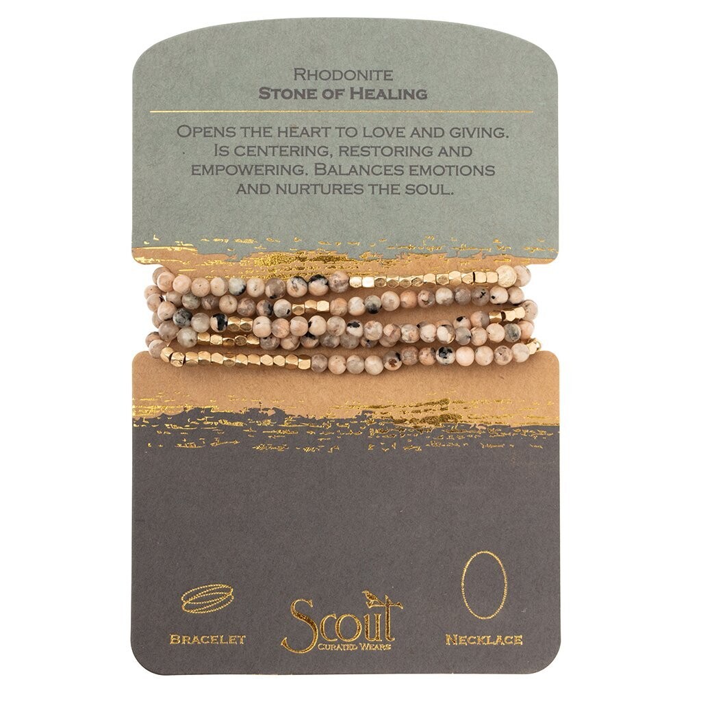 Stone Wrap Bracelet / Necklace Rhodonite Stone of Healing