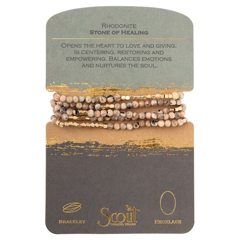 Stone Wrap Bracelet / Necklace Rhodonite Stone of Healing