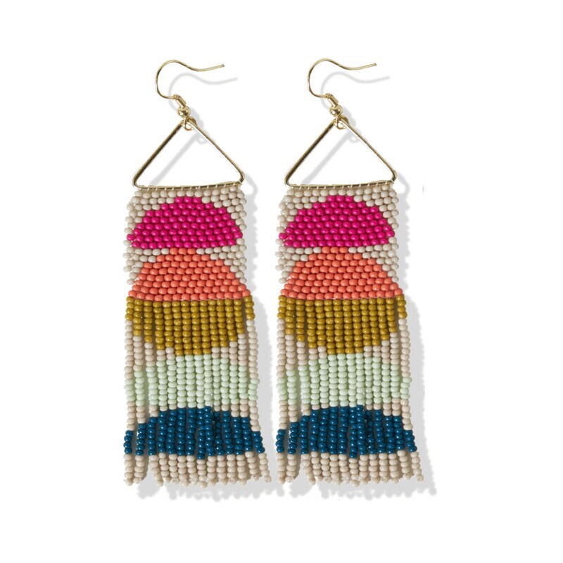 Gloria Half Circles Beaded Fringe Earrings Rainbow