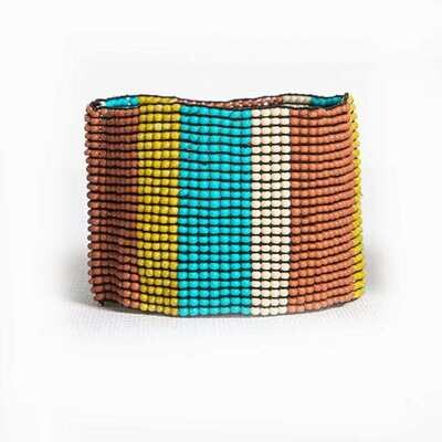 Stretch Bracelet 1.5&quot; Ivory, Citrus, Rust + Turquoise Stripe