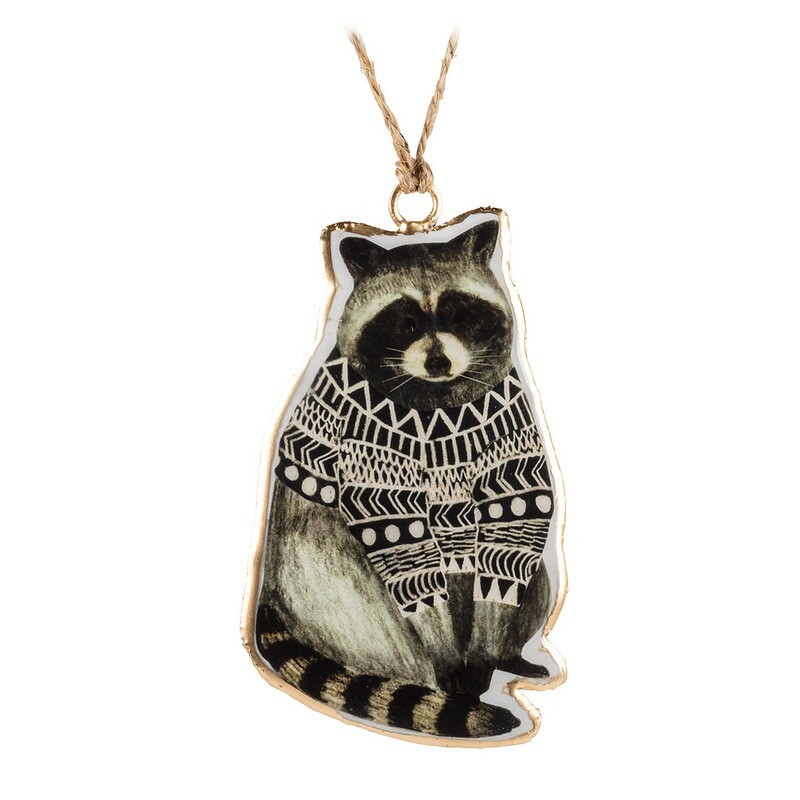 Metal Ornament Raccoon in Sweater