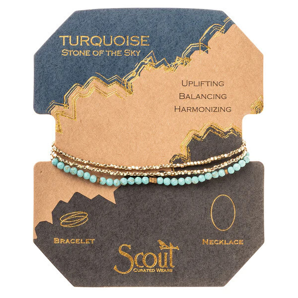 Delicate Stone Wrap Bracelet / Necklace Turquoise/Gold Stone of the Sky