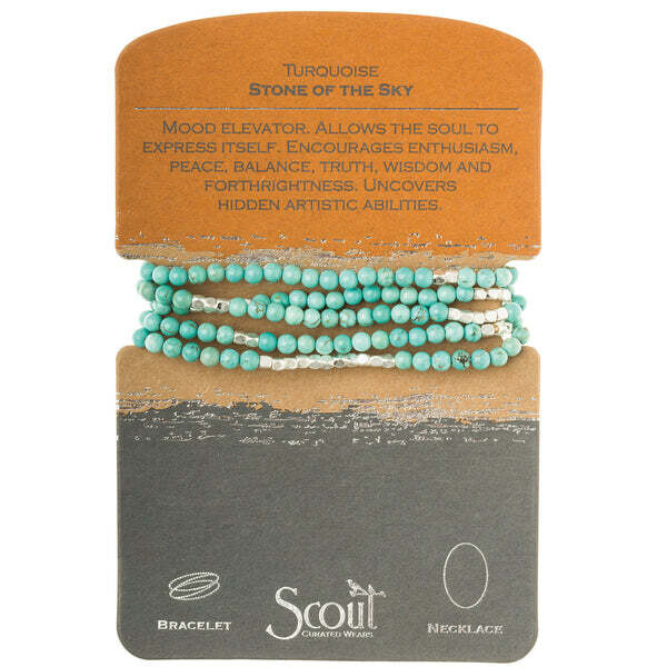Stone Wrap Bracelet / Necklace Turquoise Silver Stone of the Sky