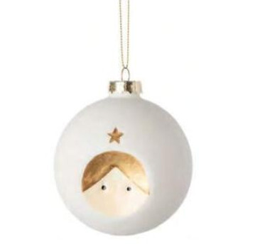 Glass Ball Ornament Matte White with Angel
