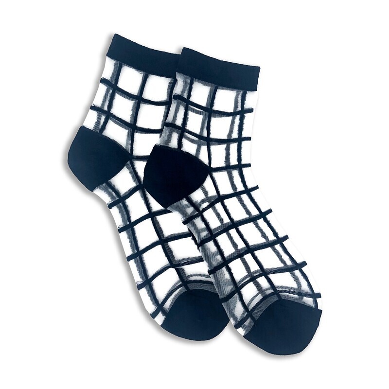 Sheer French Window Ankle Socks Black